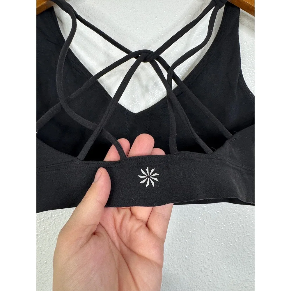 Athleta Black Strappy Caged Back V-Neck Sports Bra Yoga Gym Workout Top